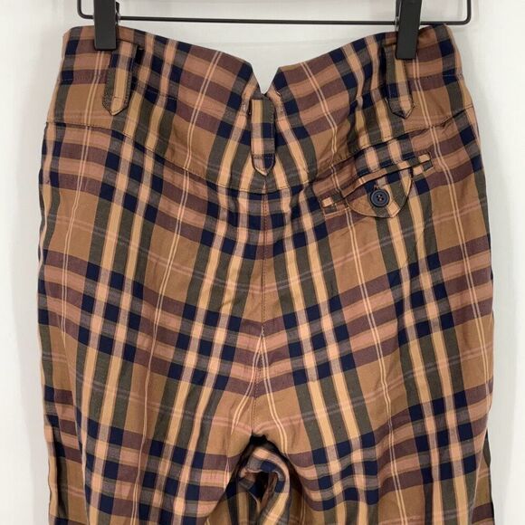 Tiny Multicolor Plaid Pleated Front Wide Leg Natural Slubs Trouser Pants Size 4 - Picture 3 of 8